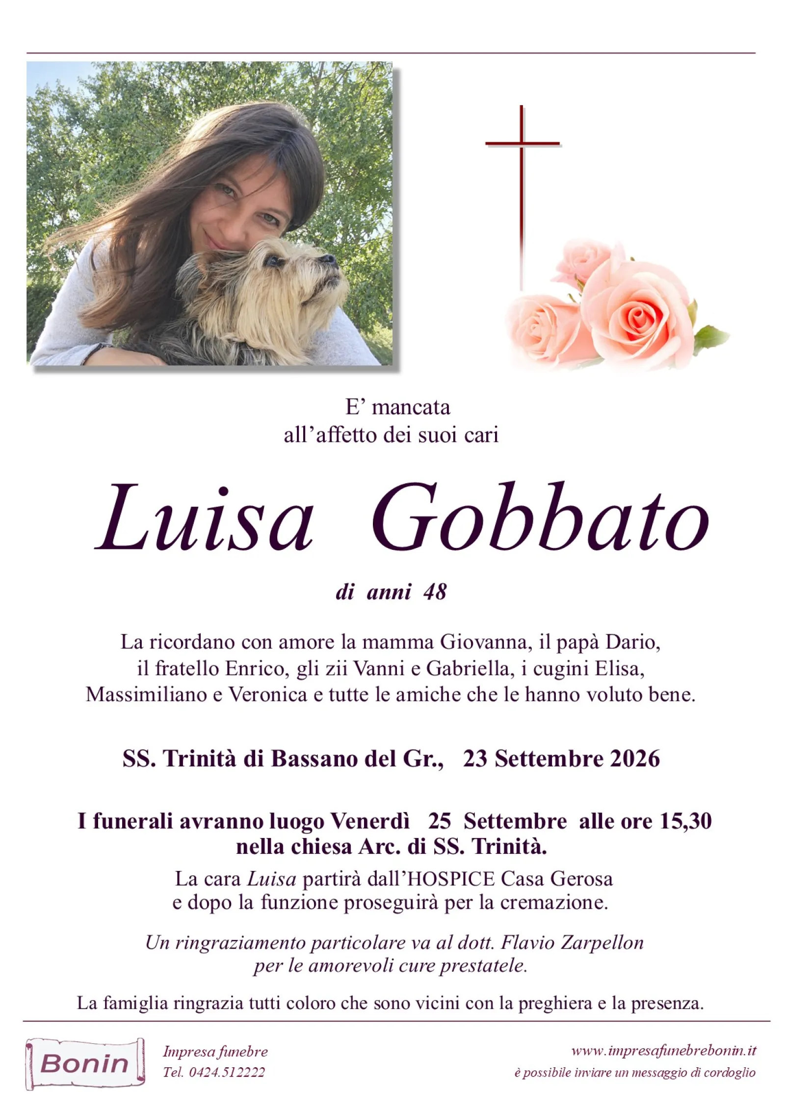 Manifesto funebre di Luisa Gobbato
