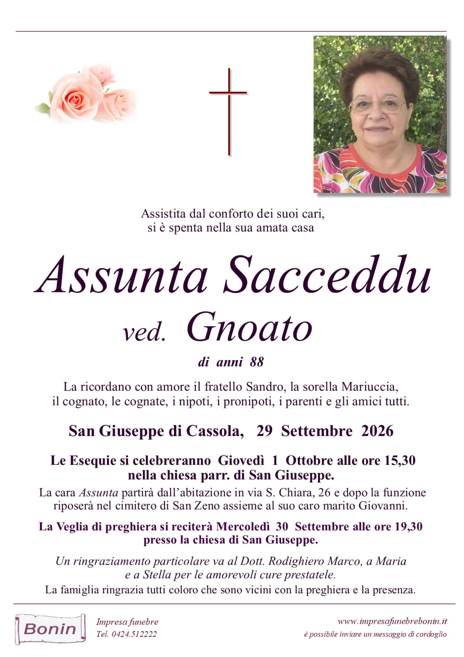 Manifesto funebre di Assunta Sacceddu